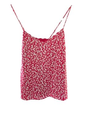 J Crew Red White Floral Scallop Cami Top Womens 0 Adjustable Strap Tank